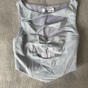 Tiger Mist Gray Ruched Cutout Tank Top
